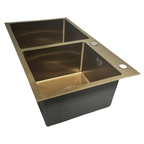ZLEW KUCHENNY ZLEWOZMYWAK DWUKOMOROWY STALOWY ZŁOTY VISTA-GL-78X43 DOZOWNIK SYFON UCHWYTY