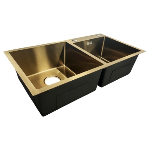 ZLEW KUCHENNY ZLEWOZMYWAK DWUKOMOROWY STALOWY ZŁOTY VISTA-GL-78X43 DOZOWNIK SYFON UCHWYTY