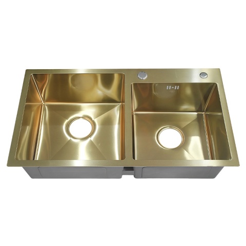 ZLEW KUCHENNY ZLEWOZMYWAK DWUKOMOROWY STALOWY ZŁOTY VISTA-GL-78X43 DOZOWNIK SYFON UCHWYTY