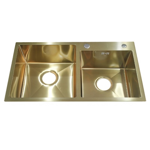 ZLEW KUCHENNY ZLEWOZMYWAK DWUKOMOROWY STALOWY ZŁOTY VISTA-GL-78X43 DOZOWNIK SYFON UCHWYTY