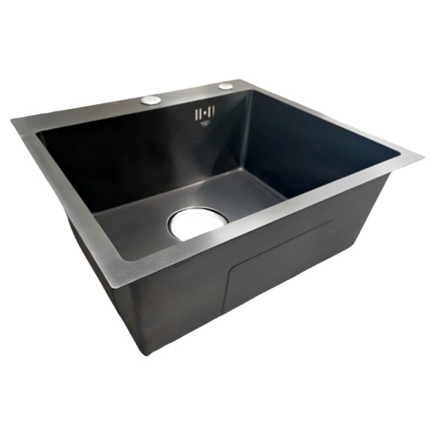 ZLEW KUCHENNY ZLEWOZMYWAK JEDNOKOMOROWY STALOWY GRAFITOWY ALOR-BL-50X45 DOZOWNIK SYFON UCHWYTY