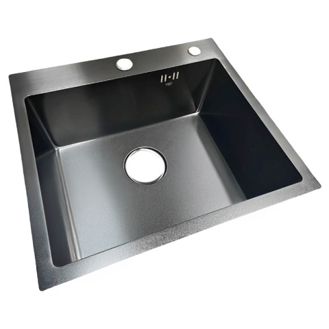 ZLEW KUCHENNY ZLEWOZMYWAK JEDNOKOMOROWY STALOWY GRAFITOWY ALOR-BL-50X45 DOZOWNIK SYFON UCHWYTY