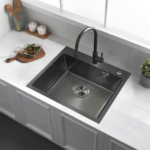 ZLEW KUCHENNY ZLEWOZMYWAK JEDNOKOMOROWY STALOWY GRAFITOWY ALOR-BL-50X45 DOZOWNIK SYFON UCHWYTY