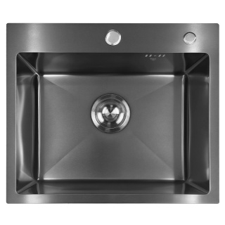ZLEW KUCHENNY ZLEWOZMYWAK JEDNOKOMOROWY STALOWY GRAFITOWY ALOR-BL-50X45 DOZOWNIK SYFON UCHWYTY