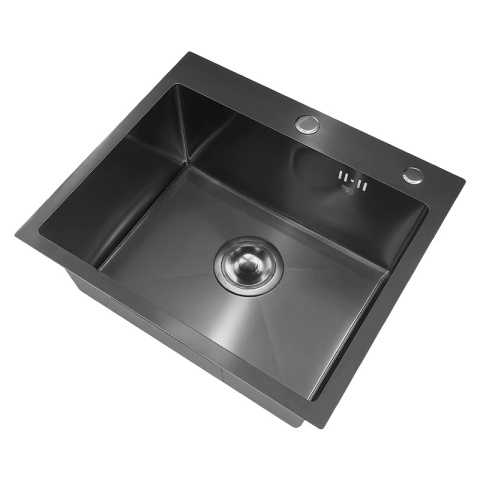 ZLEW KUCHENNY ZLEWOZMYWAK JEDNOKOMOROWY STALOWY GRAFITOWY ALOR-BL-50X45 DOZOWNIK SYFON UCHWYTY