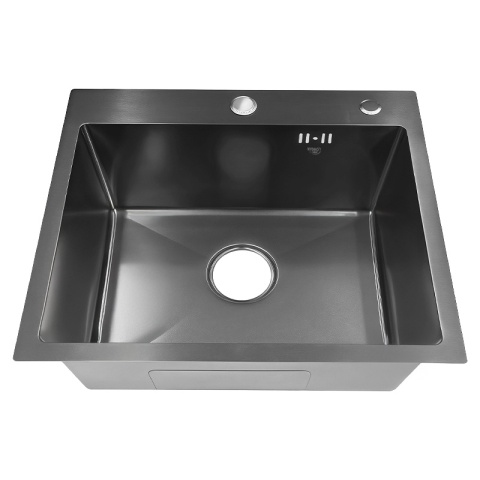 ZLEW KUCHENNY ZLEWOZMYWAK JEDNOKOMOROWY STALOWY GRAFITOWY ALOR-BL-50X45 DOZOWNIK SYFON UCHWYTY