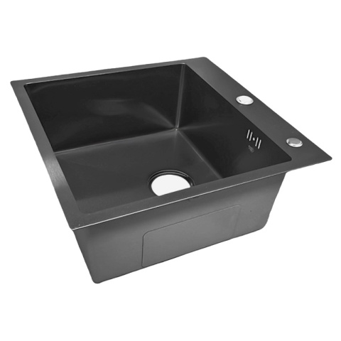 ZLEW KUCHENNY ZLEWOZMYWAK JEDNOKOMOROWY STALOWY GRAFITOWY ALOR-BL-50X50 DOZOWNIK SYFON UCHWYTY