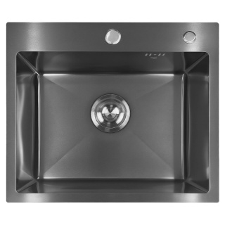 ZLEW KUCHENNY ZLEWOZMYWAK JEDNOKOMOROWY STALOWY GRAFITOWY ALOR-BL-59X49 DOZOWNIK SYFON UCHWYTY