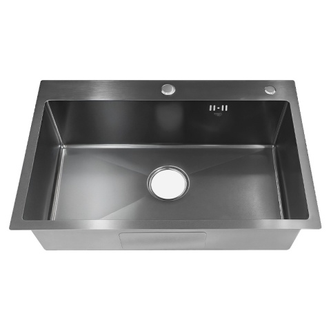 ZLEW KUCHENNY ZLEWOZMYWAK JEDNOKOMOROWY STALOWY GRAFITOWY ALOR-BL-68X45 DOZOWNIK SYFON UCHWYTY