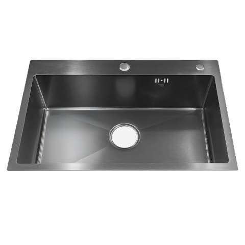 ZLEW KUCHENNY ZLEWOZMYWAK JEDNOKOMOROWY STALOWY GRAFITOWY ALOR-BL-68X45 DOZOWNIK SYFON UCHWYTY