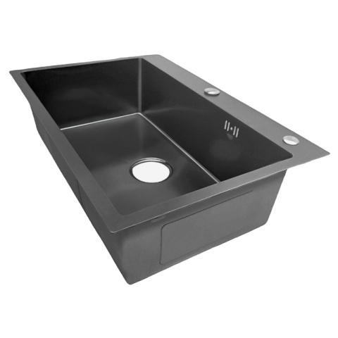 ZLEW KUCHENNY ZLEWOZMYWAK JEDNOKOMOROWY STALOWY GRAFITOWY ALOR-BL-68X45 DOZOWNIK SYFON UCHWYTY