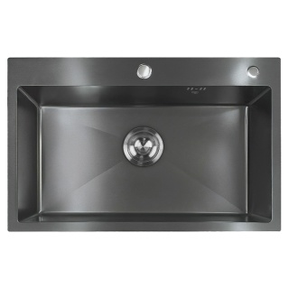ZLEW KUCHENNY ZLEWOZMYWAK JEDNOKOMOROWY STALOWY GRAFITOWY ALOR-BL-68X45 DOZOWNIK SYFON UCHWYTY