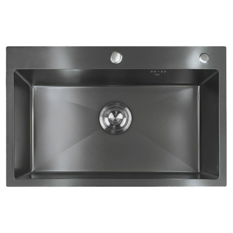ZLEW KUCHENNY ZLEWOZMYWAK JEDNOKOMOROWY STALOWY GRAFITOWY ALOR-BL-68X45 DOZOWNIK SYFON UCHWYTY