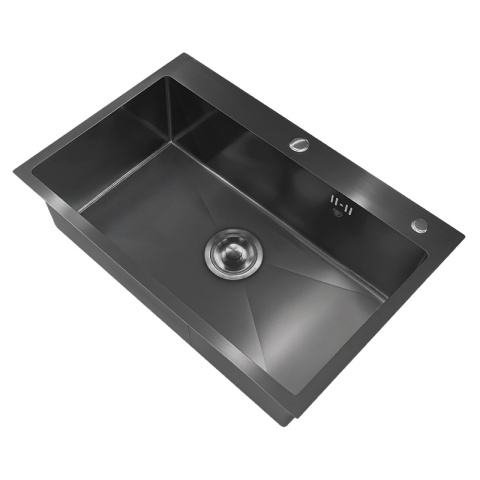 ZLEW KUCHENNY ZLEWOZMYWAK JEDNOKOMOROWY STALOWY GRAFITOWY ALOR-BL-68X45 DOZOWNIK SYFON UCHWYTY