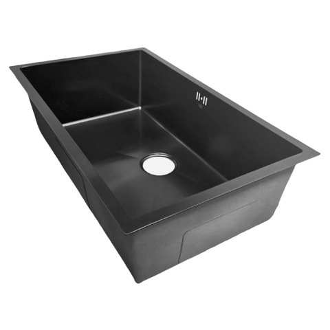 ZLEW KUCHENNY ZLEWOZMYWAK JEDNOKOMOROWY STALOWY GRAFITOWY RODOS-BL-74X47 SYFON UCHWYTY
