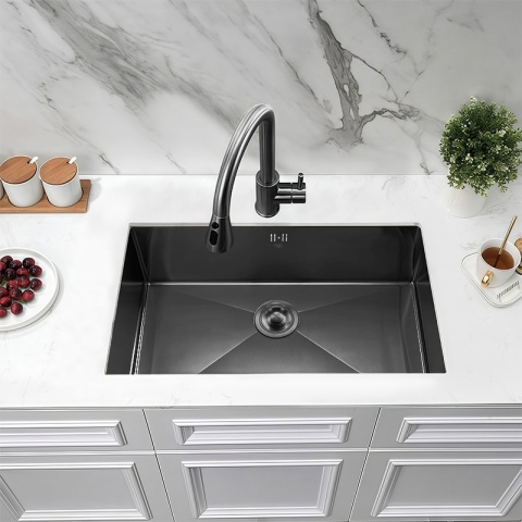 ZLEW KUCHENNY ZLEWOZMYWAK JEDNOKOMOROWY STALOWY GRAFITOWY RODOS-BL-74X47 SYFON UCHWYTY