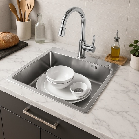 ZLEW KUCHENNY ZLEWOZMYWAK JEDNOKOMOROWY STALOWY INOX ALOR-CH-40X45 DOZOWNIK SYFON UCHWYTY