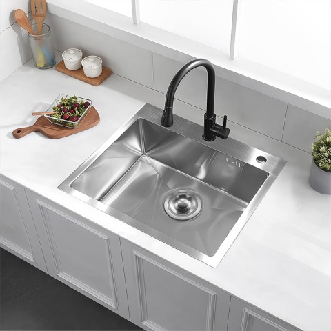 ZLEW KUCHENNY ZLEWOZMYWAK JEDNOKOMOROWY STALOWY INOX ALOR-CH-50X45 DOZOWNIK SYFON UCHWYTY