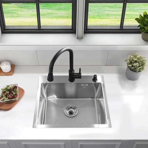 ZLEW KUCHENNY ZLEWOZMYWAK JEDNOKOMOROWY STALOWY INOX ALOR-CH-50X50 DOZOWNIK SYFON UCHWYTY