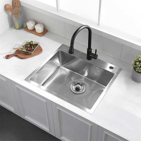 ZLEW KUCHENNY ZLEWOZMYWAK JEDNOKOMOROWY STALOWY INOX ALOR-CH-55X45 DOZOWNIK SYFON UCHWYTY