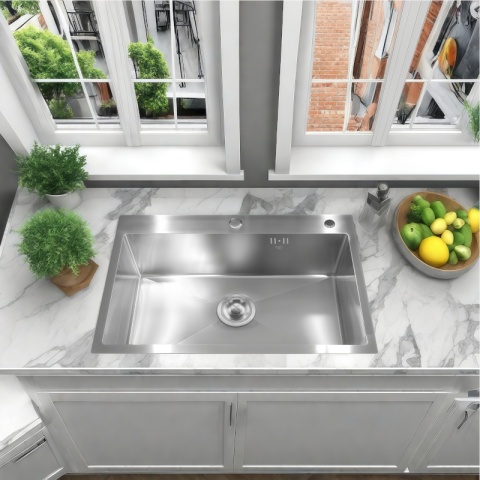 ZLEW KUCHENNY ZLEWOZMYWAK JEDNOKOMOROWY STALOWY INOX ALOR-CH-68X45 DOZOWNIK SYFON UCHWYTY