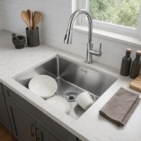 ZLEW KUCHENNY ZLEWOZMYWAK JEDNOKOMOROWY STALOWY INOX RODOS-CH-50X40 SYFON UCHWYTY