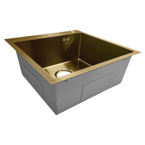 ZLEW KUCHENNY ZLEWOZMYWAK JEDNOKOMOROWY STALOWY ZŁOTY ALOR-GL-50X50 DOZOWNIK SYFON UCHWYTY