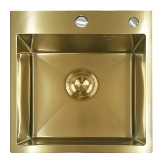 ZLEW KUCHENNY ZLEWOZMYWAK JEDNOKOMOROWY STALOWY ZŁOTY ALOR-GL-50X50 DOZOWNIK SYFON UCHWYTY