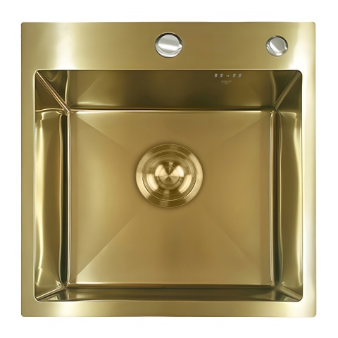 ZLEW KUCHENNY ZLEWOZMYWAK JEDNOKOMOROWY STALOWY ZŁOTY ALOR-GL-50X50 DOZOWNIK SYFON UCHWYTY