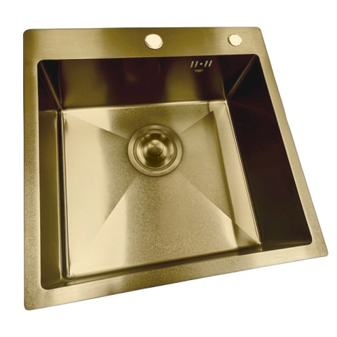 ZLEW KUCHENNY ZLEWOZMYWAK JEDNOKOMOROWY STALOWY ZŁOTY ALOR-GL-50X50 DOZOWNIK SYFON UCHWYTY