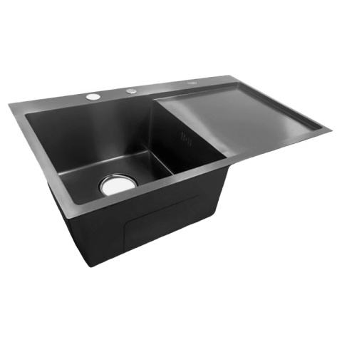 ZLEW KUCHENNY ZLEWOZMYWAK JEDNOKOMOROWY Z OCIEKACZEM STALOWY GRAFITOWY MILOS-BL-78X48 DOZOWNIK SYFON UCHWYTY