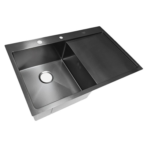 ZLEW KUCHENNY ZLEWOZMYWAK JEDNOKOMOROWY Z OCIEKACZEM STALOWY GRAFITOWY MILOS-BL-78X48 DOZOWNIK SYFON UCHWYTY
