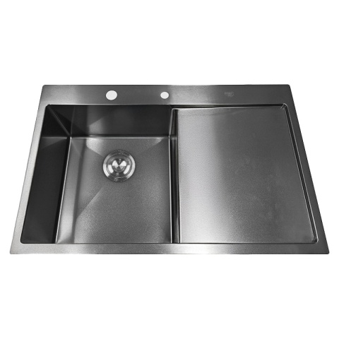 ZLEW KUCHENNY ZLEWOZMYWAK JEDNOKOMOROWY Z OCIEKACZEM STALOWY GRAFITOWY MILOS-BL-78X48 DOZOWNIK SYFON UCHWYTY