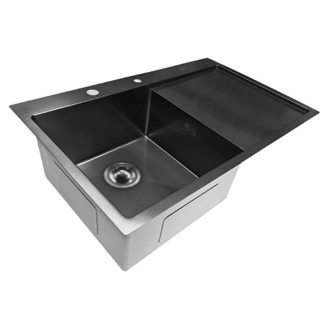 ZLEW KUCHENNY ZLEWOZMYWAK JEDNOKOMOROWY Z OCIEKACZEM STALOWY GRAFITOWY MILOS-BL-78X48 DOZOWNIK SYFON UCHWYTY