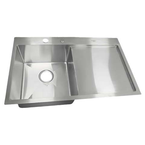 ZLEW KUCHENNY ZLEWOZMYWAK JEDNOKOMOROWY Z OCIEKACZEM STALOWY INOX MILOS-CH-78X48 DOZOWNIK SYFON UCHWYTY