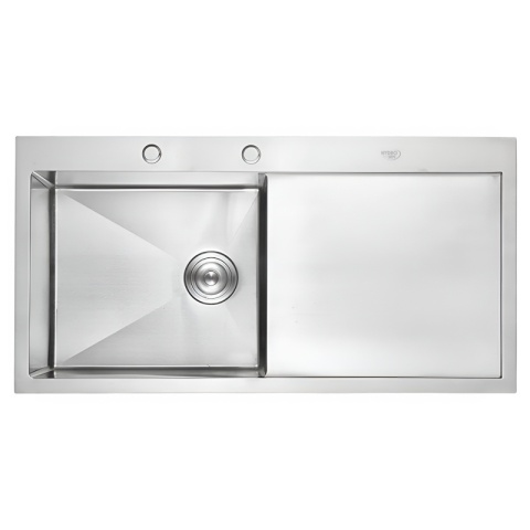 ZLEW KUCHENNY ZLEWOZMYWAK JEDNOKOMOROWY Z OCIEKACZEM STALOWY INOX MILOS-CH-78X48 DOZOWNIK SYFON UCHWYTY