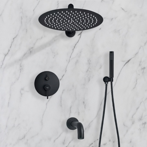 BATERIA PRYSZNICOWA PODTYNKOWA ŁAZIENKOWA Z DESZCZOWNICĄ PAULA CZARNA