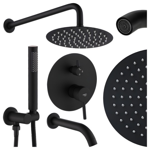 BATERIA PRYSZNICOWA PODTYNKOWA ŁAZIENKOWA Z DESZCZOWNICĄ PAULA CZARNA