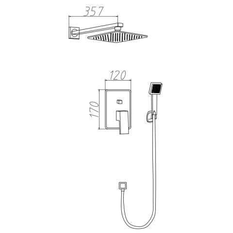 BATERIA PRYSZNICOWA PODTYNKOWA ŁAZIENKOWA ZESTAW Z DESZCZOWNICĄ KAREN CHROM