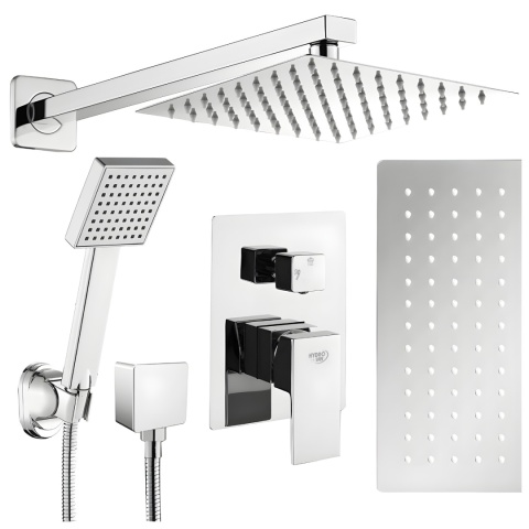 BATERIA PRYSZNICOWA PODTYNKOWA ŁAZIENKOWA ZESTAW Z DESZCZOWNICĄ KAREN CHROM