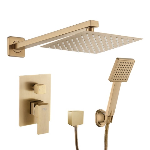 BATERIA PRYSZNICOWA PODTYNKOWA Z DESZCZOWNICĄ KAREN ZŁOTA SZCZOTKOWANA