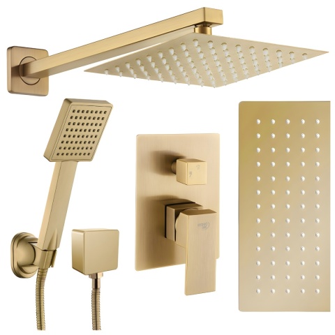 BATERIA PRYSZNICOWA PODTYNKOWA Z DESZCZOWNICĄ KAREN ZŁOTA SZCZOTKOWANA