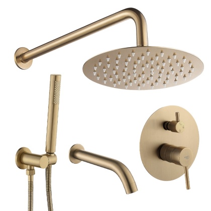 BATERIA PRYSZNICOWA PODTYNKOWA Z DESZCZOWNICĄ PAULA ZŁOTA SZCZOTKOWANA