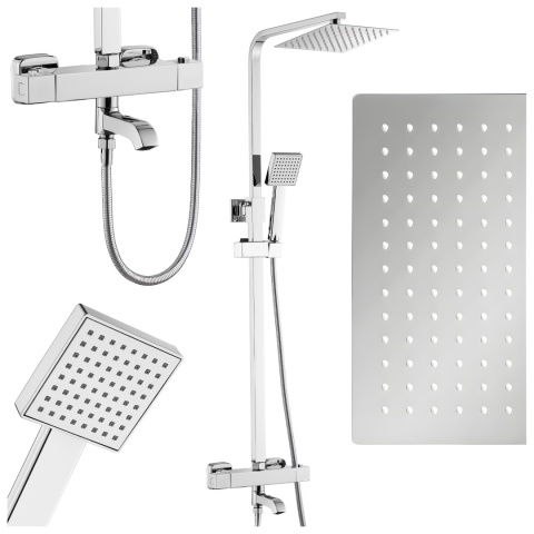 BATERIA PRYSZNICOWA ŁAZIENKOWA Z DESZCZOWNICĄ TERMOSTATEM T154A CHROM