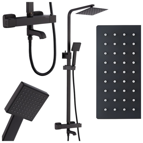 BATERIA PRYSZNICOWA ŁAZIENKOWA Z DESZCZOWNICĄ TERMOSTATEM T154B-BL CZARNA