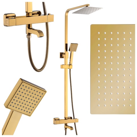 BATERIA PRYSZNICOWA ŁAZIENKOWA Z DESZCZOWNICĄ TERMOSTATEM T154C-GL ZŁOTA