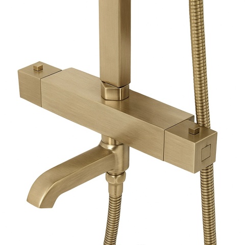 BATERIA PRYSZNICOWA Z DESZCZOWNICĄ TERMOSTATEM T154C ZŁOTA SZCZOTKOWANA