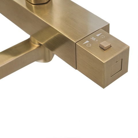 BATERIA PRYSZNICOWA Z DESZCZOWNICĄ TERMOSTATEM T154C ZŁOTA SZCZOTKOWANA