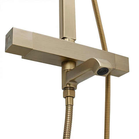 BATERIA PRYSZNICOWA Z DESZCZOWNICĄ TERMOSTATEM T154C ZŁOTA SZCZOTKOWANA