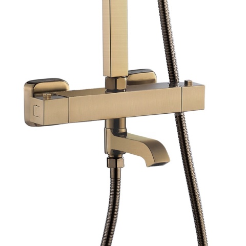 BATERIA PRYSZNICOWA Z DESZCZOWNICĄ TERMOSTATEM T154C ZŁOTA SZCZOTKOWANA